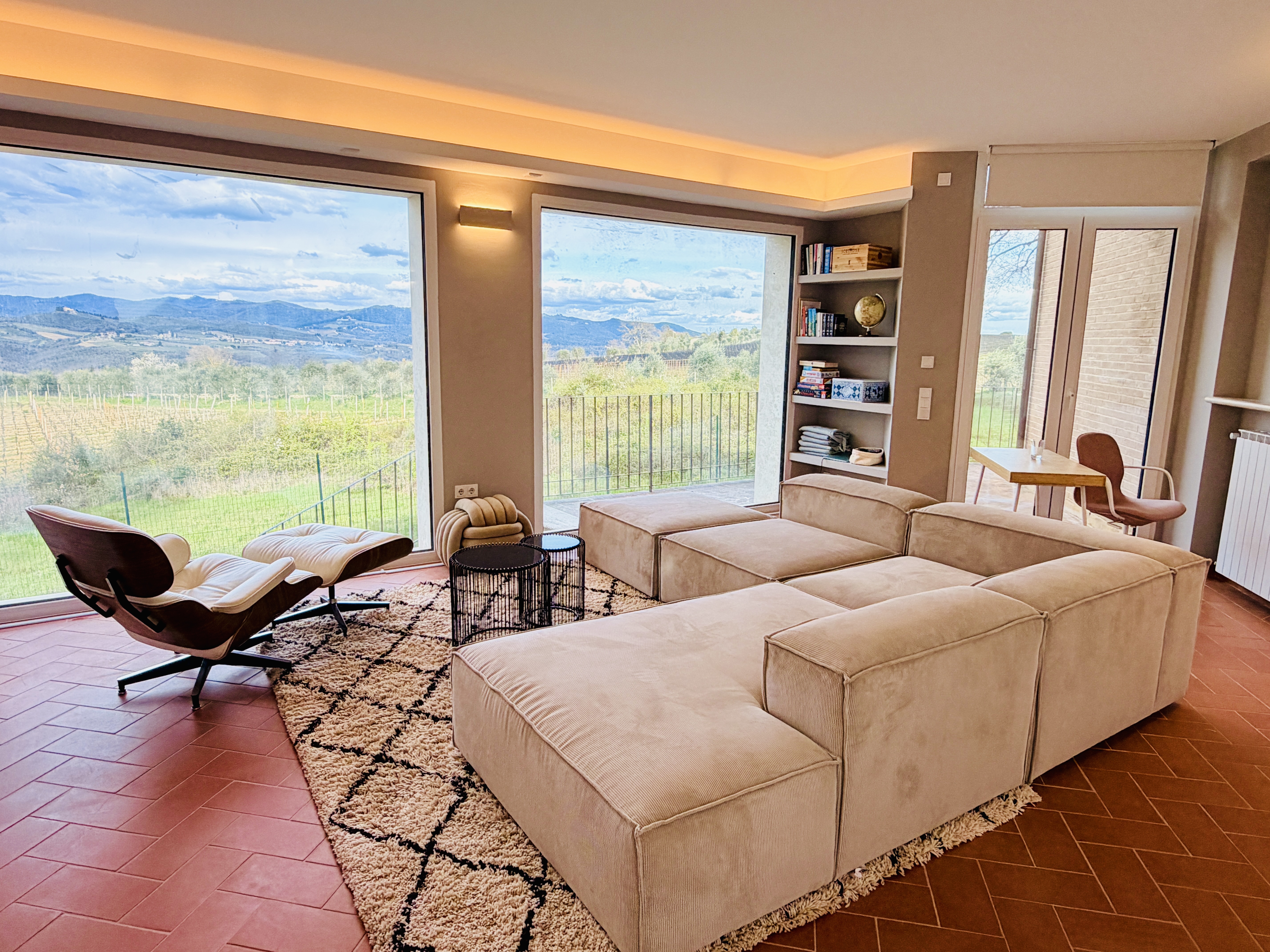 Living room panoramic windows Chianti Classico view